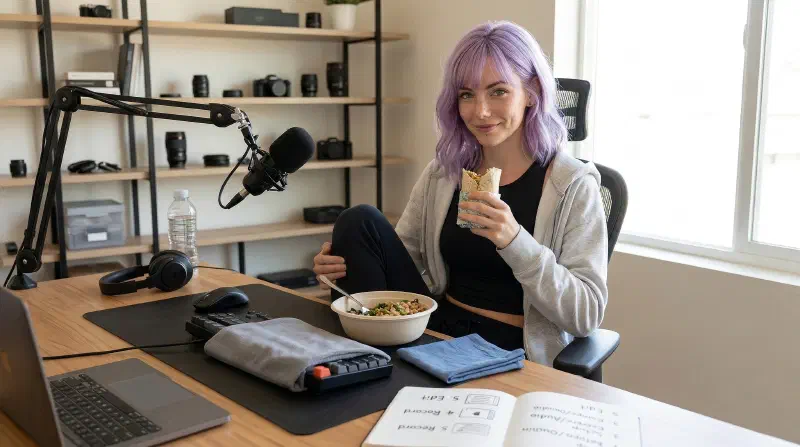Mira Snacking at Her Desk