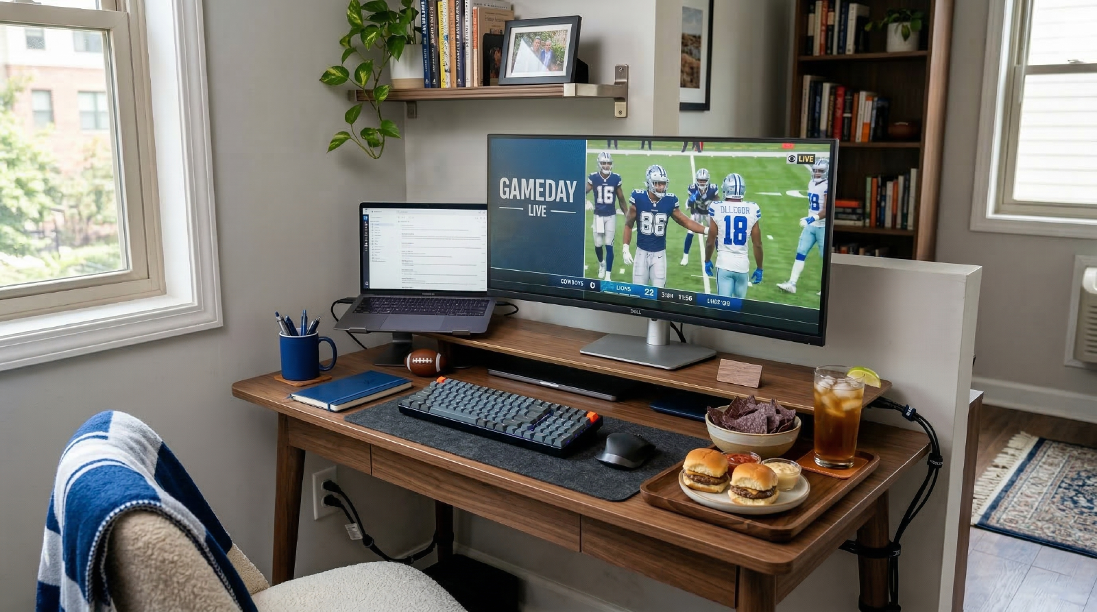 Game-Day Desk: Cowboys vs. Lions in a Small Space